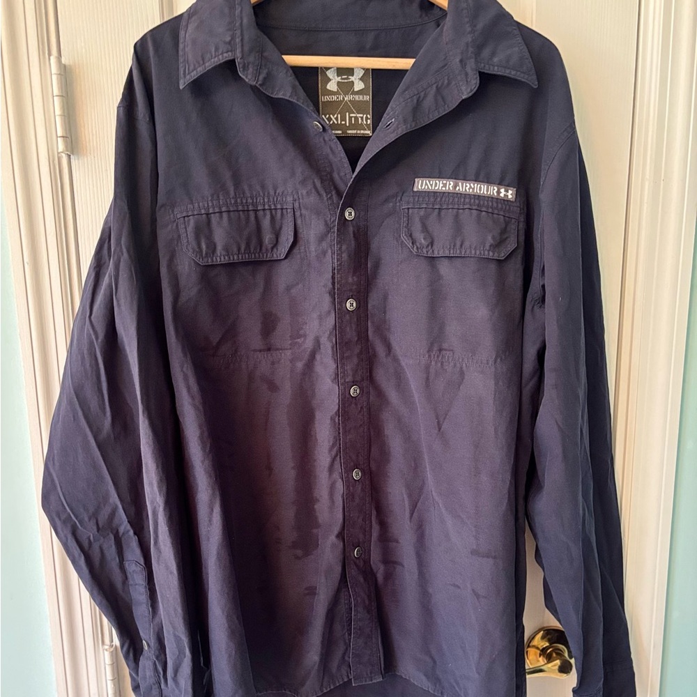 Under Armour Men's Dark Blue Casual Shirt XXL  Logo. Cotton Poly Blend